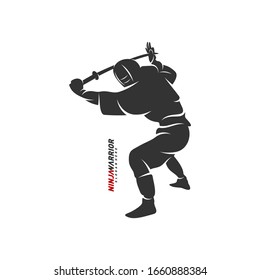 Ilustración vectorial de diseño de guerrero Ninja. Silhouette de un luchador japonés.