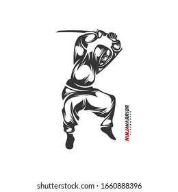 Ilustración vectorial de diseño de guerrero Ninja. Silhouette de un luchador japonés.