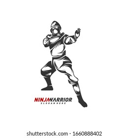 Ninja warrior design vector illustration. Silhouette of japanese fighter.