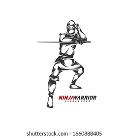 Ninja warrior design vector illustration. Silhouette of japanese fighter.