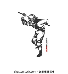 Ninja warrior design vector illustration. Silhouette of japanese fighter.