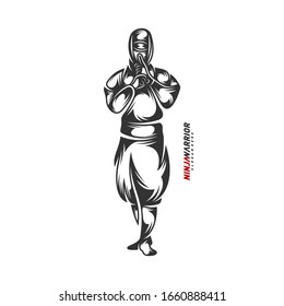 Ilustración vectorial de diseño de guerrero Ninja. Silhouette de un luchador japonés.