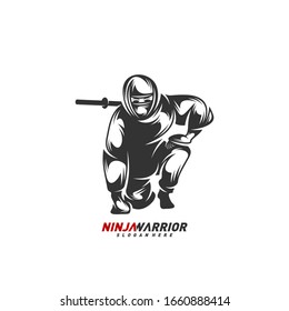 Ilustración vectorial de diseño de guerrero Ninja. Silhouette de un luchador japonés.
