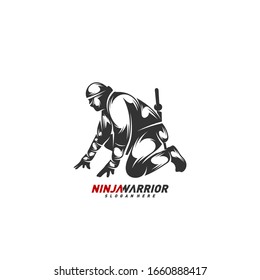Ninja warrior design vector illustration. Silhouette of japanese fighter.