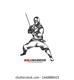 Ninja warrior design vector illustration. Silhouette of japanese fighter.