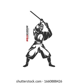 Ninja warrior design vector illustration. Silhouette of japanese fighter.