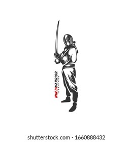 Ninja warrior design vector illustration. Silhouette of japanese fighter.