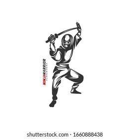 Ninja Krieger Design Vektorillustration Illustration. Silhouette des japanischen Kämpfers.