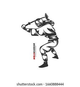 Ninja warrior design vector illustration. Silhouette of japanese fighter.