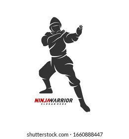 Ilustración vectorial de diseño de guerrero Ninja. Silhouette de un luchador japonés.