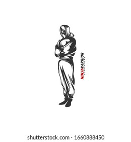 Ninja warrior design vector illustration. Silhouette of japanese fighter.