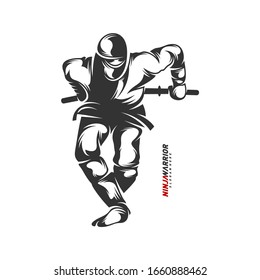 Ilustración vectorial de diseño de guerrero Ninja. Silhouette de un luchador japonés.