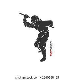Ninja Krieger Design Vektorillustration Illustration. Silhouette des japanischen Kämpfers.