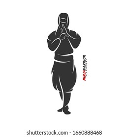 Ninja warrior design vector illustration. Silhouette of japanese fighter.