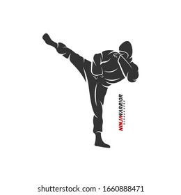 Ninja warrior design vector illustration. Silhouette of japanese fighter.