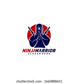 Ilustración vectorial de diseño de guerrero Ninja. Silhouette de un luchador japonés.