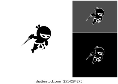 Ninja Guerrero Luchador Acción Japonesa Ataque Samurai Espada Katana Vector Diseño de logotipos Ilustración