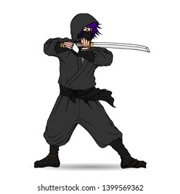 Ninja Warrior , Hand drawn Illustration, Isolated Vector