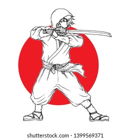 Ninja Warrior , Hand drawn Illustration, Isolated Vector