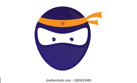 Ninja Warrior Icon Design. Simple Blue Head Logo With Headband