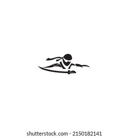 Ninja warrior icon. Simple black ninja head logo illustration design