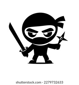Ninja warrior icon. Simple black serious ninja head logo.