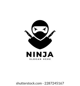 Ninja warrior icon. Simple black ninja head logo illustration design