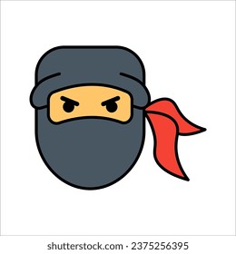 Icono guerrero Ninja. Sencillo icono de cabeza ninja negro grave. ilustración vectorial sobre fondo blanco