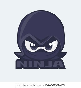Ninja warrior icon. Simple black ninja head logo illustration design with text. Flat style ninja logo illustration .Cartoon ninja symbol