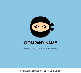 Ninja warrior icon. Simple black serious ninja head logo isolated on white background. Ninja head with angry face. Vector illustration.