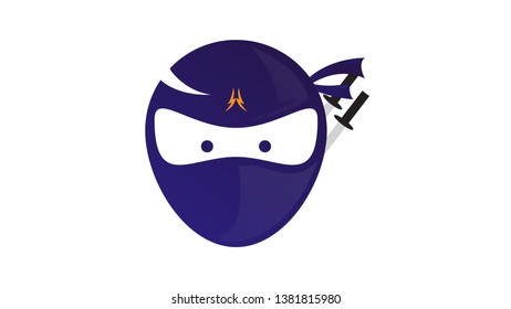 ninja warrior logo design. simple blue ninja head icon design.