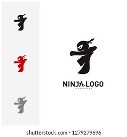 Ninja Warrior logo Design Vector Template. Silhouette of japanese fighter. - Vector
