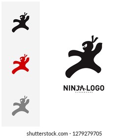 Ninja Warrior logo Design Vector Template. Silhouette of japanese fighter. - Vector