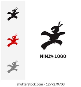 Ninja Warrior logo Design Vector Template. Silhouette of japanese fighter. - Vector