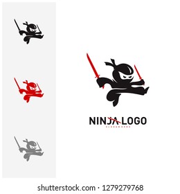 Ninja Warrior logo Design Vector Template. Silhouette of japanese fighter. - Vector