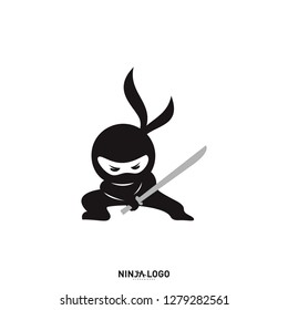 Ninja Warrior Logo Design Vector Template. Silhouette Of Japanese Fighter. - Vector