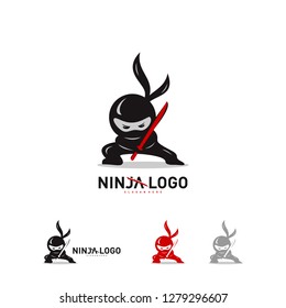 Ninja Warrior logo Design Vector Template. Silhouette of japanese fighter. - Vector