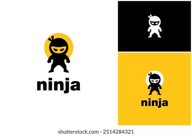 Máscara Guerreira Ninja Japão Fighter Bonito Desenho Animado Flat Mascot Vetor Logo Design Illustration