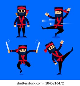 Ninja Krieger oder Samurai Vektorzeichen. Ninja Krieger Samurai in Maske mit Waffenschwert-Illustration. Cartoon-lustiger Krieger.