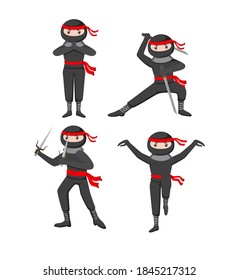 Ninja warrior or samurai vector character. Ninja warrior samurai in mask with weapon sword illustration. Cartoon funny warrior.