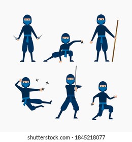 Ninja Krieger oder Samurai Vektorzeichen. Ninja Krieger Samurai in Maske mit Waffenschwert-Illustration. Cartoon-lustiger Krieger.