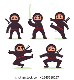 Carácter vector Ninja guerrero o samurai. Guerrero de Ninja samurai en máscara con arma de ilustración. Guerrero gracioso de caricatura.