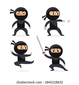 Ninja Krieger oder Samurai Vektorzeichen. Ninja Krieger Samurai in Maske mit Waffenschwert-Illustration. Cartoon-lustiger Krieger.