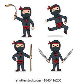 Ninja warrior or samurai vector character. Ninja warrior samurai in mask with weapon sword illustration. Cartoon funny warrior.
