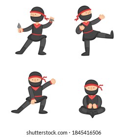 Ninja warrior or samurai vector character. Ninja warrior samurai in mask with weapon sword illustration. Cartoon funny warrior.