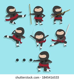 Carácter vector Ninja guerrero o samurai. Guerrero de Ninja samurai en máscara con arma de ilustración. Guerrero gracioso de caricatura.
