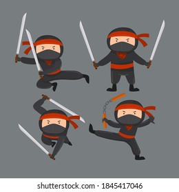 Ninja Krieger oder Samurai Vektorzeichen. Ninja Krieger Samurai in Maske mit Waffenschwert-Illustration. Cartoon-lustiger Krieger.
