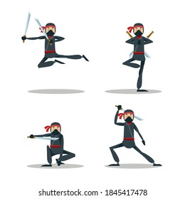 Ninja Krieger oder Samurai Vektorzeichen. Ninja Krieger Samurai in Maske mit Waffenschwert-Illustration. Cartoon-lustiger Krieger.