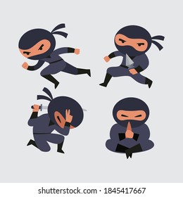 Ninja warrior or samurai vector character. Ninja warrior samurai in mask with weapon sword illustration. Cartoon funny warrior.