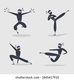 Ninja warrior or samurai vector character. Ninja warrior samurai in mask with weapon sword illustration. Cartoon funny warrior.